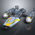 Futuristic Cosmic Spaceship Featuring Gray Yellow Design Large Thrusters And Detailed Structure