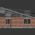 Dilapidated Brick Building With Damaged Roof And Exposed Wooden Framework