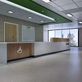 Modern Reception Area With Wheelchair Accessible Desk Green Ceiling Trim And Large Windows