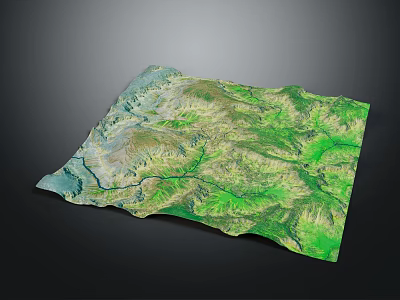 Detailed 3D Terrain Model With Green Vegetation Mountains Valleys And Rivers 3d model