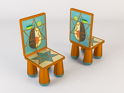 Modern Children's Chair Children's Cartoon Wooden Stool 3d model