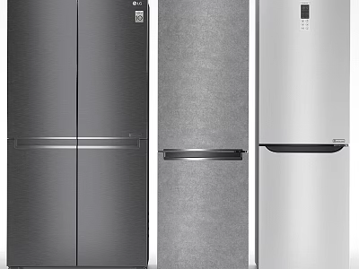 Modern Refrigerator Freezers With Different Door Styles And Sleek Silver Gray Designs 3d model