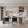Modern Open Kitchen Interior Design With Marble Island Counter Cabinets And Hanging Lights