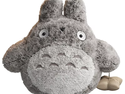 Fluffy Gray Totoro Plush Toy With Big Eyes Round Body And Small Paws 3d model