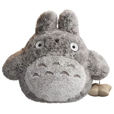 Fluffy Gray Totoro Plush Toy With Big Eyes Round Body And Small Paws 3d model