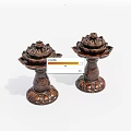 Two Lotus Shaped Brass Candle Holders with Intricate Carvings on Base