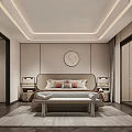 Modern Minimalist Bedroom Interior With Platform Bed Built In Bookshelves And Warm Lighting