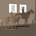 Wooden Horse and Rider Sculptures Large and Small Artistic Carving Indoor