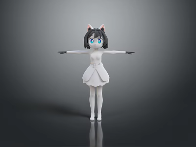 Game Movie Character With Cat Ears Blue Eyes In White Dress Open Arms 3d model