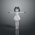 Game Movie Character With Cat Ears Blue Eyes In White Dress Open Arms