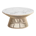 Modern Round Table With Woven Base And White Marble Top For Home Decor
