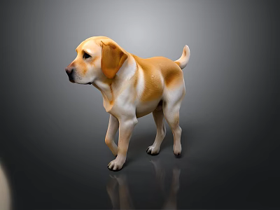 Yellow And White Labrador Dog Model Standing On Dark Background With Reflection 3d model
