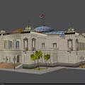 Classical Building Featuring Dome Red Roof White Walls Stone Steps And Palm Trees