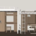 Modern Bunk Bed Design With Wooden Desk And Storage Cabinets 3d model