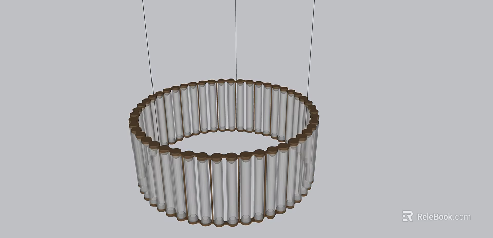 Modern Minimalist Circular Chandelier With Transparent Vertical Bars And Brown Frame 3d model 