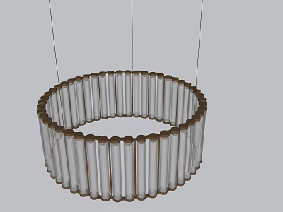 Modern Minimalist Circular Chandelier With Transparent Vertical Bars And Brown Frame 3d model