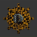 Fantasy Character Creature With Blue Body And Star Emblem On Black Yellow Checkered Pedestal
