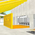 Modern Front Reception Area Interior With Yellow Grid Ceiling Gray Wall Glass Doors Indoor Seating 3d model