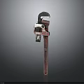 Red Worn Pipe Wrench Plumbing Tool On Gray Gradient Background