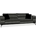 Modern Black Leather Two Seater Sofa with Metal Legs and Black Cushions