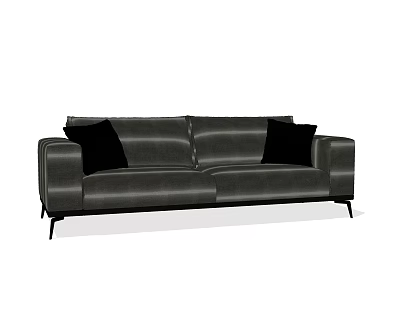 Modern Black Leather Two Seater Sofa with Metal Legs and Black Cushions 3d model