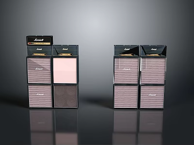 Marshall Stacked Speakers Home Audio System Setup With Multiple Units And Classic Design 3d model