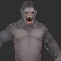 Gray Fur Beast Character With Open Mouth Sharp Teeth And Muscular Build