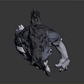 Fierce Gray And White Wolf Monster 3D Model With Yellow Eyes Standing Pose