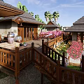 Tropical Beachfront Villa With Palm Trees Sandy Beach And Waterfront Boat