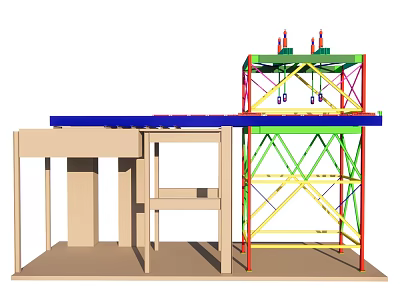 Colorful Structural Framework Construction Model With Blue Platform And Supporting Structures 3d model