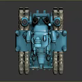 Blue Stylized Tank With Metallic Tracks Cannon Antennas And Yellow Triangle Emblem