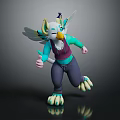 Fantasy Game Animated Character With White Wings Green Accents Purple Top And Clawed Feet