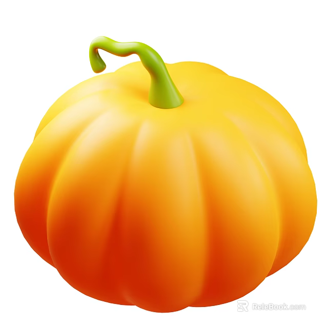 Fresh Yellow Pumpkin With Green Curved Stem Perfect For Healthy Recipes 3d model 