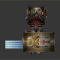 Colorful Pixelated Block Creature Holding Blue Sword And Decorated Shield