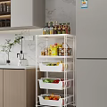 Modern Multi Tiered Kitchen Shelf with Baskets Holding Spices Fruits Vegetables