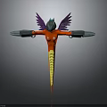 Humanoid Creature Character with Purple Wings Red Body Yellow Striped Abdomen and Silver Arm Devices