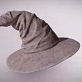 Classic Gray Witch Hat With Pointed Top And Wide Brim Design 3d model