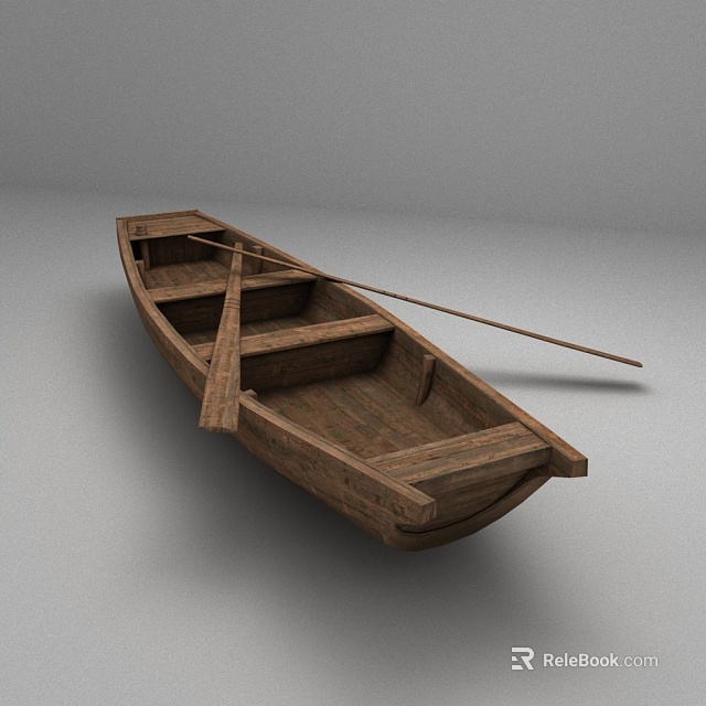 Traditional Wooden Boat Design With Natural Wood Finish And Wooden Oar 3d model 