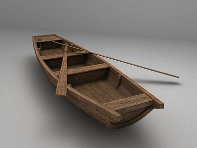 Traditional Wooden Boat Design With Natural Wood Finish And Wooden Oar 3d model