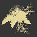 Decorative Ornament Set With Transparent Glass Vase Yellow Pampas And Green Leaves