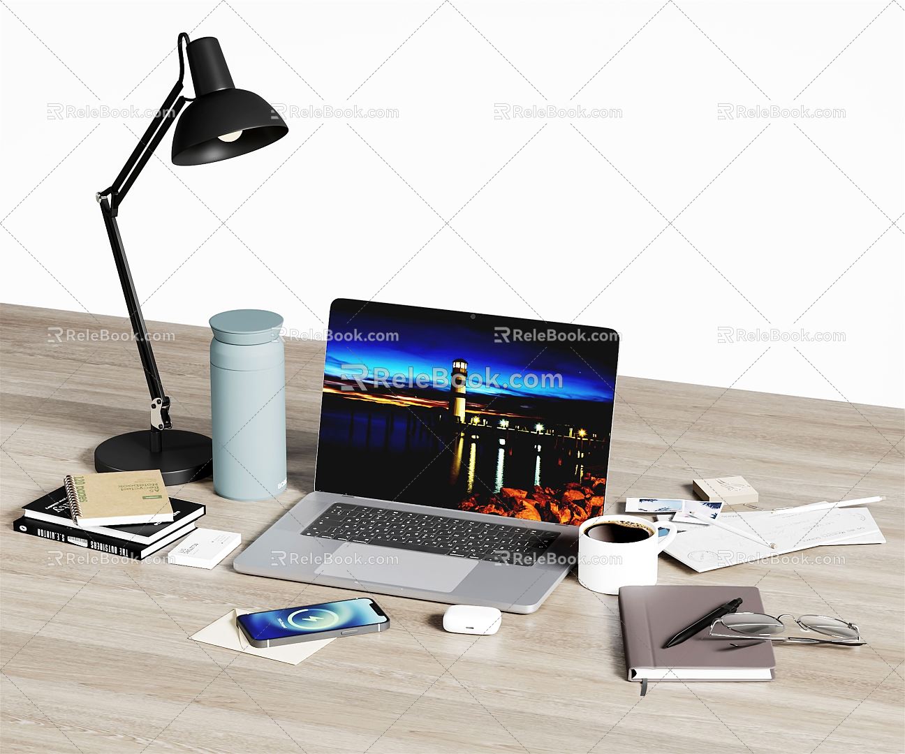 Modern Laptop Apple Laptop Laptop Office Supplies Desktop Ornaments Desk Lamp 3d model