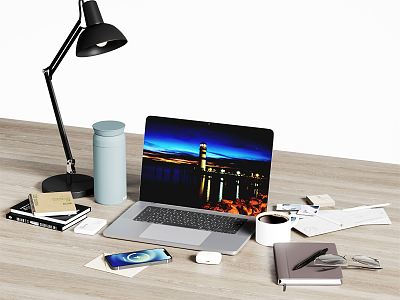 Modern Laptop Apple Laptop Office Supplies Desktop Ornaments Desk Lamp 3d model