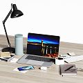 Modern Laptop Apple Laptop Laptop Office Supplies Desktop Ornaments Desk Lamp 3d model