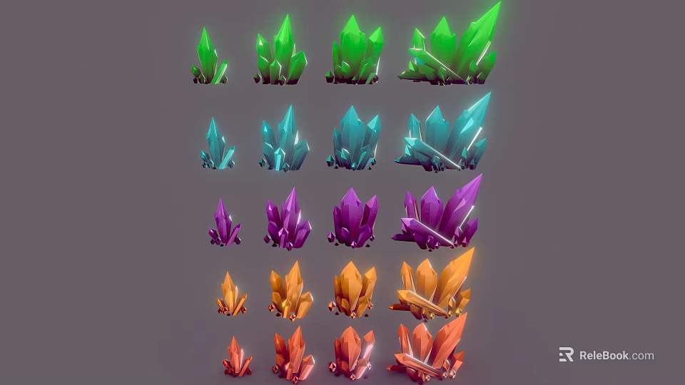 Colorful Shiny Crystal Decorative Ornament Set With Different Shapes And Multiple Hues 3d model 