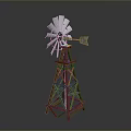Vintage Windmill Model With Metal Blades And Wooden Tower Structure