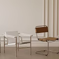 Modern Minimalist Accent Chairs With Metal Frame And Leather Upholstery In White Brown Tones