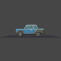 Blue Compact Pickup Truck 3D Model With Headlights Silver Roof And Black Wheels