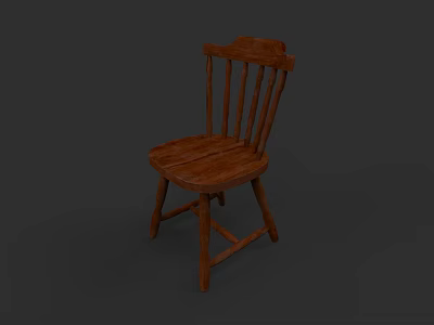Rustic Wooden Single Chair With Slat Back Design And Solid Wood Seat Structure 3d model