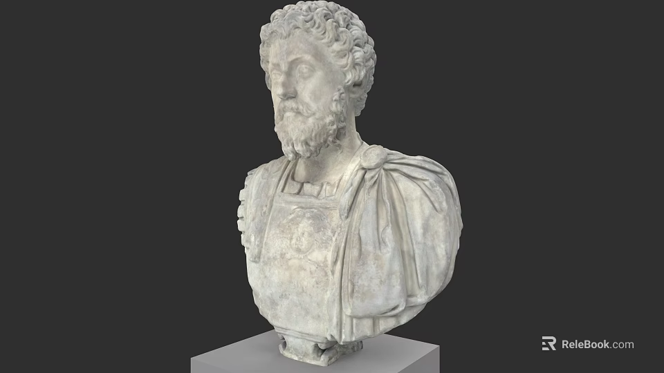 Classical Marble Bust of a Man With Curly Hair Beard and Square Pedestal 3d model 