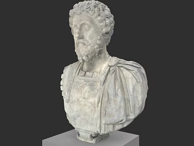 Classical Marble Bust of a Man With Curly Hair Beard and Square Pedestal 3d model